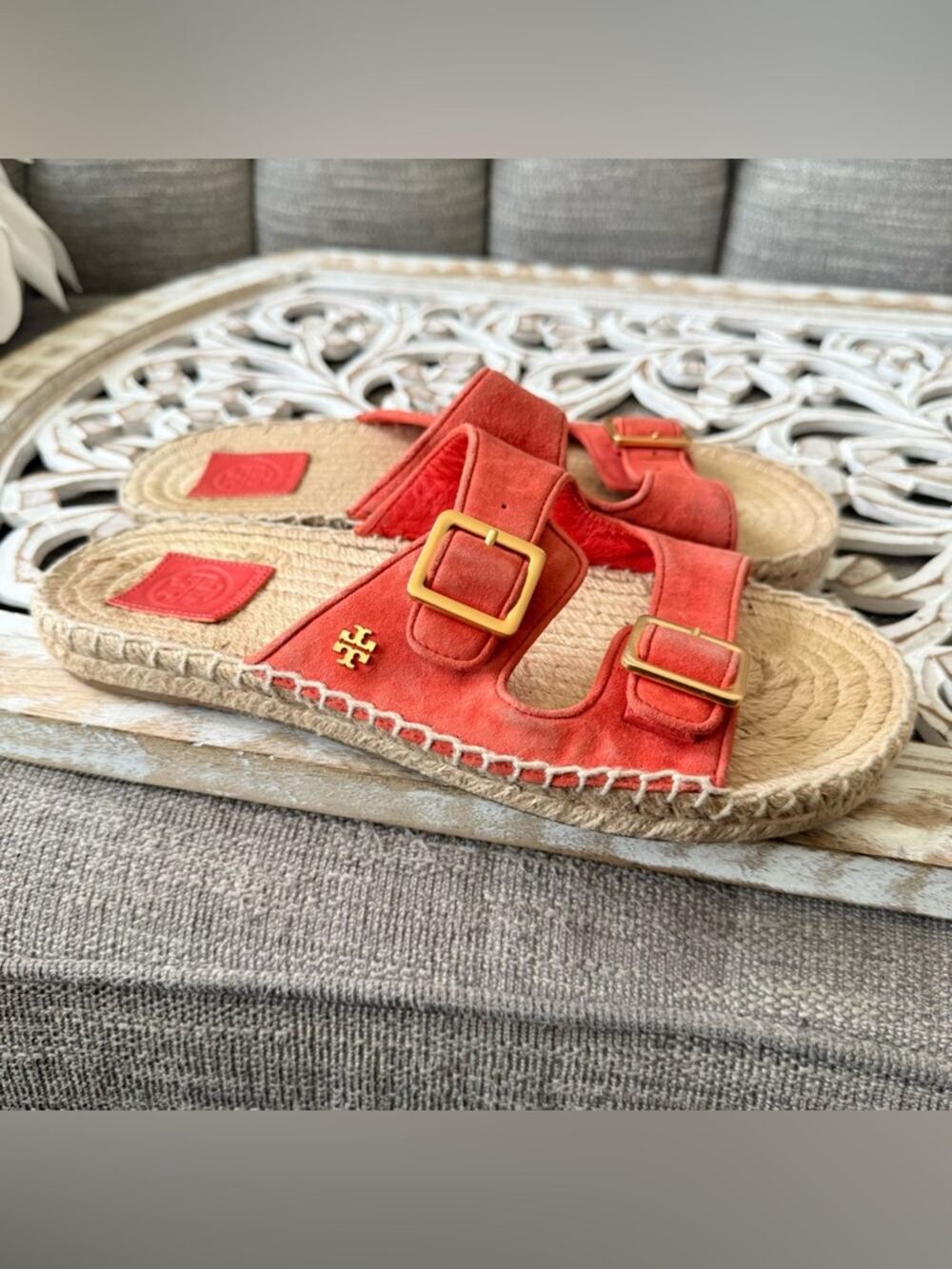 Tory Burch Orange Suede Leather Slides Sandals Shoes  Women’s 8